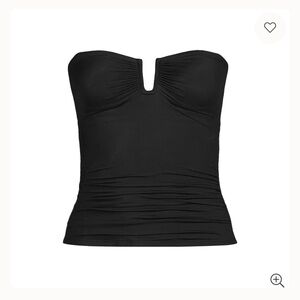 Strapless Black V-Notch Ruched Women's Swim Tankini Top